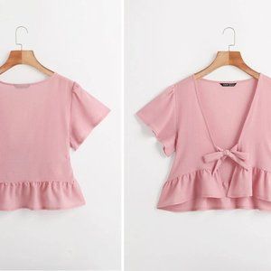 NEW!! Sizes M or L Ruffle Hem Tie Front Top